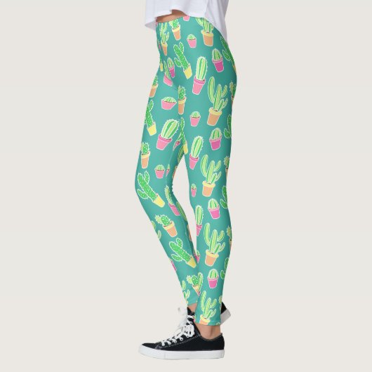 Leggings Neon Watercolor Cactus Dans Les Pots Motif 2 (Gauche)