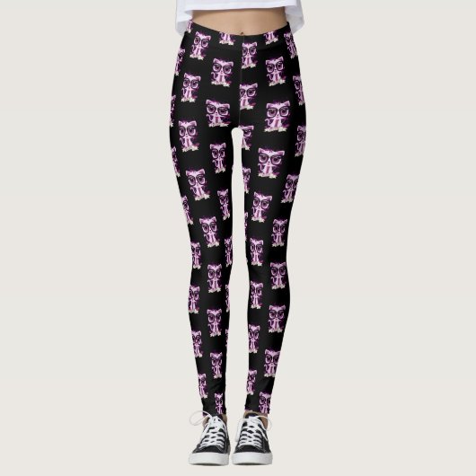 Leggings Nice Kitty - Blanc et Violet (Devant)
