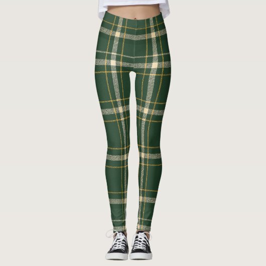 Leggings Noël à carreaux verts classiques (Devant)