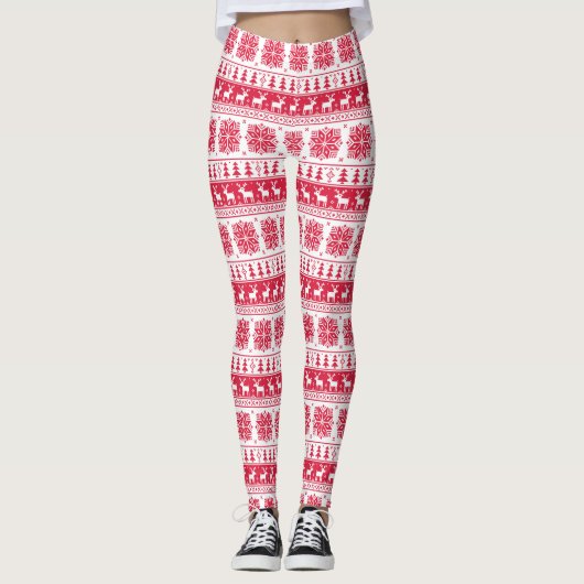 Leggings Noël à l'île Rouge et Blanc (Devant)