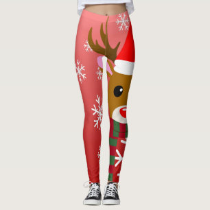 Leggings Noël blanc Rudolph le renne à nez rouge