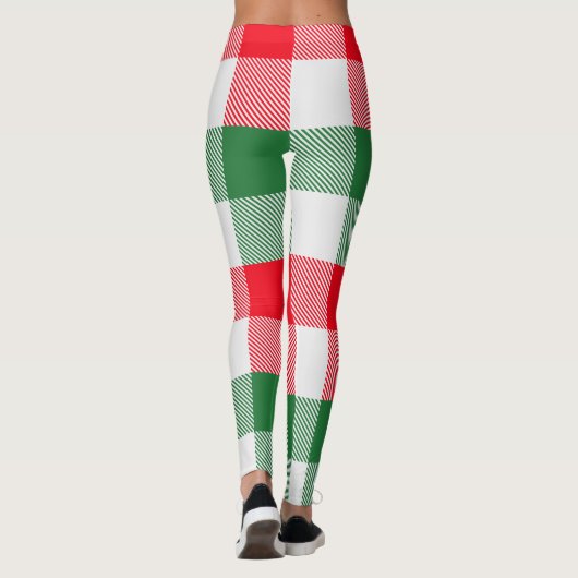 Leggings Noël Blanc Vert Rouge Buffalo Plaid Motif (Dos)