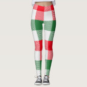 Leggings Noël Blanc Vert Rouge Buffalo Plaid Motif (Devant)