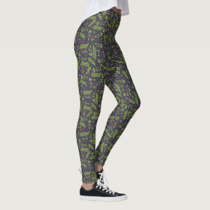 Leggings Noël Cypress Snowflakes Berries Fleurs rouges