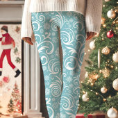 Leggings Noël de la vague d'hiver bleu et blanc