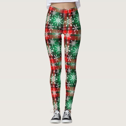 Leggings Noël De Plaid Et De Snowflakes (Devant)