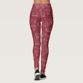 Leggings Noël Doodle Elfes & Snowflakes Dark Red (Dos)