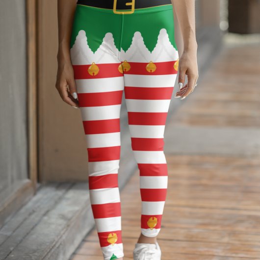 Leggings Noël Elf Green et Red Stripe vacances