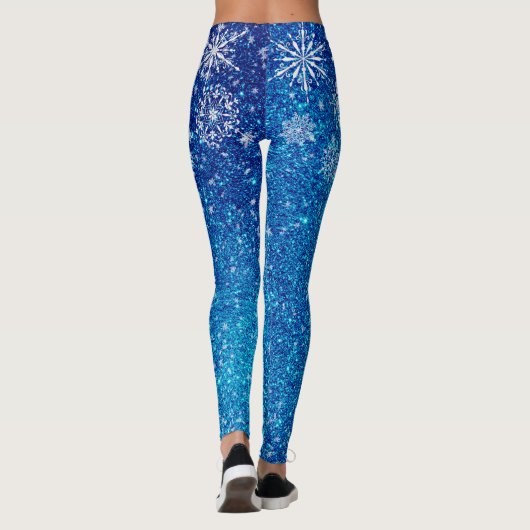 Leggings Noël Fête Bleue Parties scintillant Neige Flammes  (Dos)