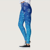 Leggings Noël Fête Bleue Parties scintillant Neige Flammes  (Gauche)