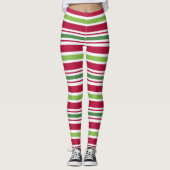 Leggings Noël Fête des elfes Bonbons Légendes rayées (Devant)