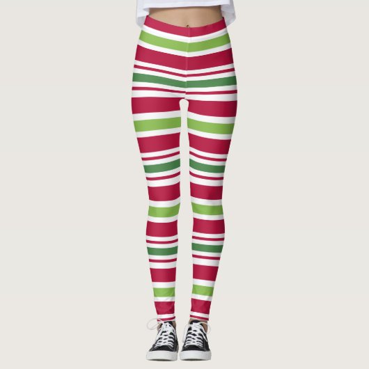 Leggings Noël Fête des elfes Bonbons Légendes rayées (Devant)