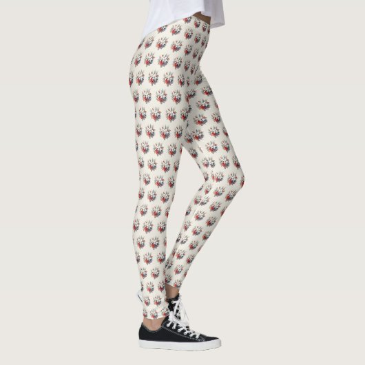 Leggings Noël Fleurs Blanches Rouges Fêtes Élégant (Droite)