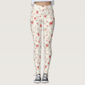 Leggings Noël floral marron crème (Devant)