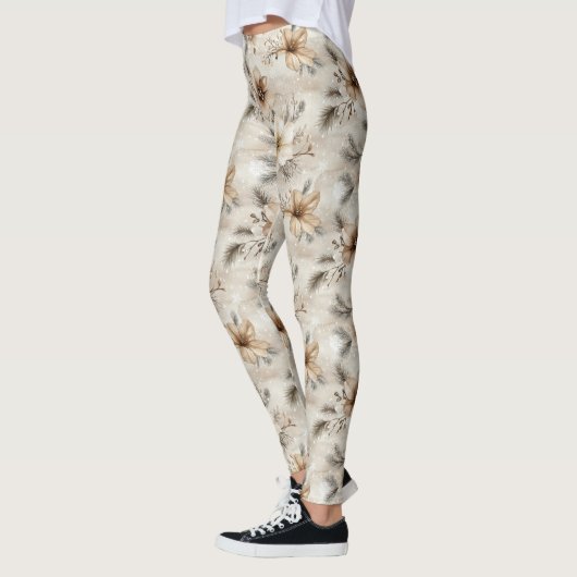 Leggings Noël floral marron crème (Gauche)