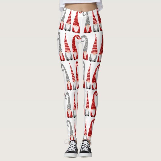Leggings Noël Gnomes Rouge Grey Motif de vacances (Devant)