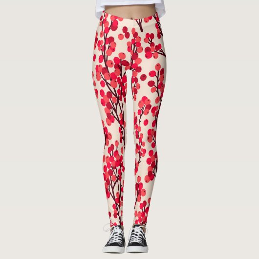 Leggings Noël Holly Berries Motif sans fil (Devant)