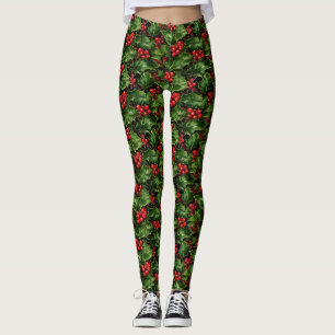 Leggings Noël Holly Feuilles Et Red Berries Motif