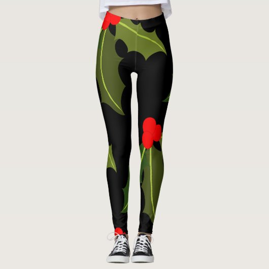 Leggings Noël Holly Leaf et Berry Motif Leging (Devant)
