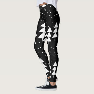 Leggings Noël mignon scandinave Arbres noirs et blancs