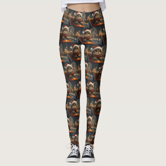Leggings Noël Montagnes Russes Chat Bengal (Devant)