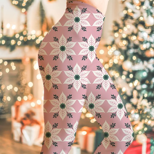 Leggings Noël Motif rose et blanc