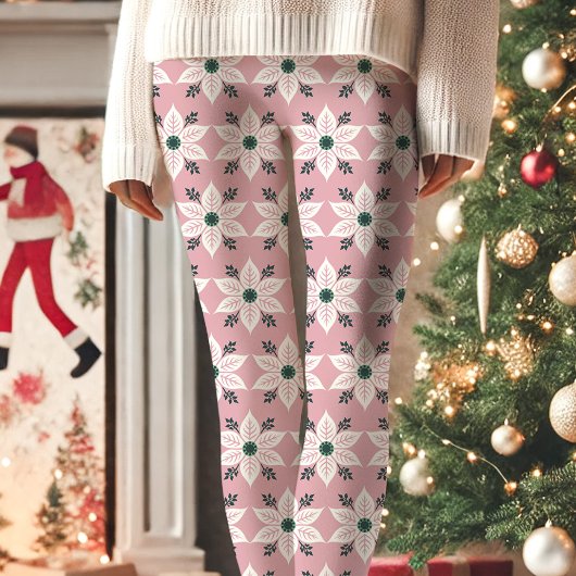 Leggings Noël Motif rose et blanc