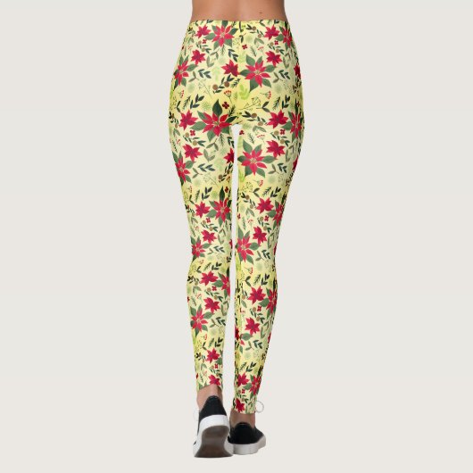 Leggings Noël Motif sans couture avec fleurs rouges (Dos)