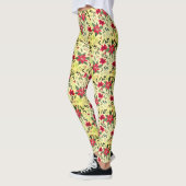 Leggings Noël Motif sans couture avec fleurs rouges (Gauche)