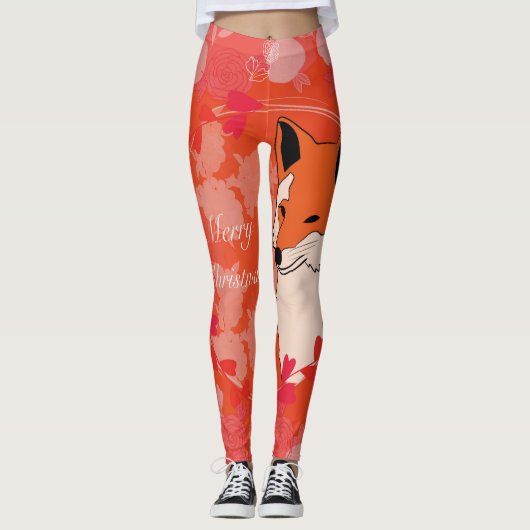 Leggings noël, noël, renard, fleurs, nature, gi (Devant)