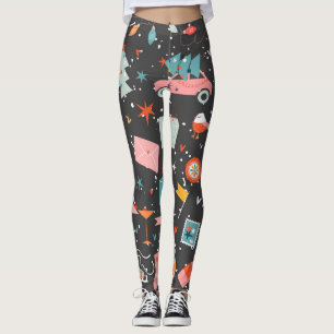 Leggings Noël noir : motif vintage orné.