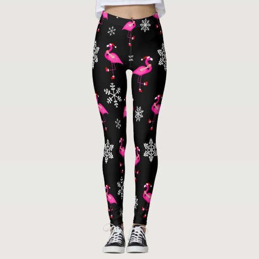 Leggings noël noir santa claus flamingo (Devant)