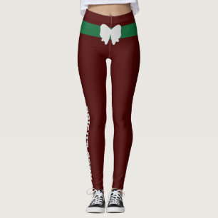 Leggings Noël personnalisé Oxblood Vert de pin Argent glacé