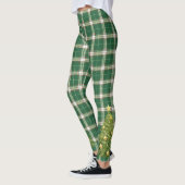 Leggings Noël Plaid blanc, vert avec arbre (Gauche)