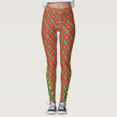 Leggings Noël Plaid Rouge, Vert, Or avec arbre (Devant)