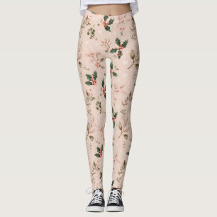 Leggings Noël poussiéreux rose houx botanique flocon de nei