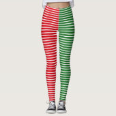 Leggings Noël rayé rouge et vert d'Elf (Devant)