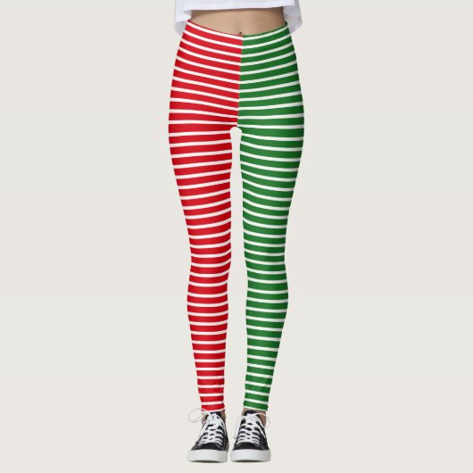 Leggings Noël rayé rouge et vert d'Elf (Devant)