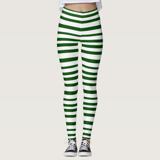 Leggings Noël rayé vert et blanc de mode de vacances (Devant)