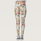 Leggings Noël rétro rétro du Cute Reindeer Père Noël (Devant)