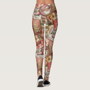 Leggings Noël Rétro Vintage : Collage Rose