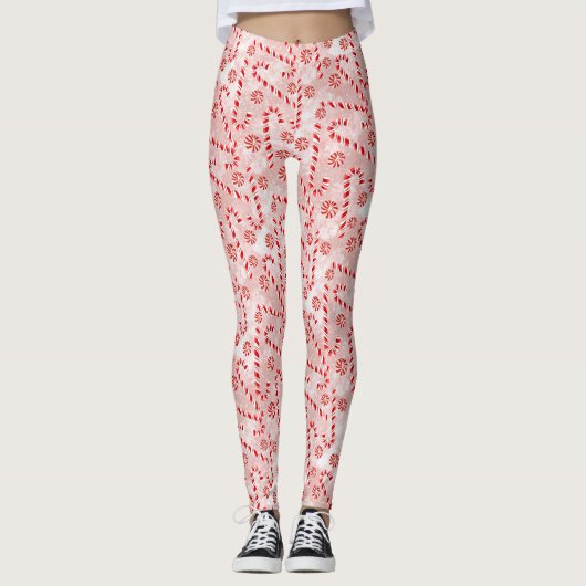 Leggings Noël rose sucre de canne  (Devant)