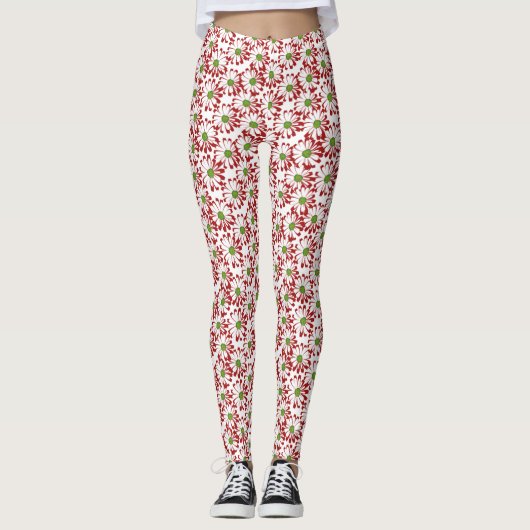 Leggings Noël Rouge et vert marguerite motif floral (Devant)