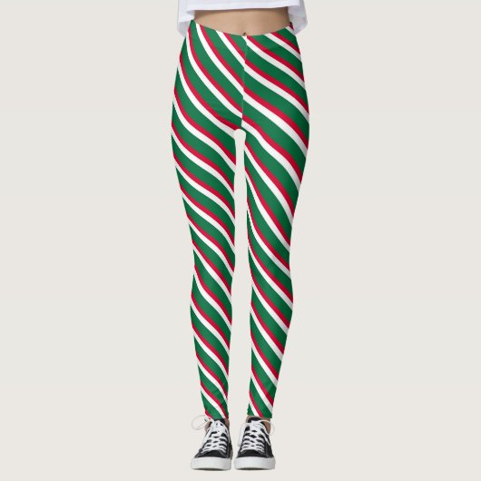 Leggings Noël rouge et vert rayé (Devant)