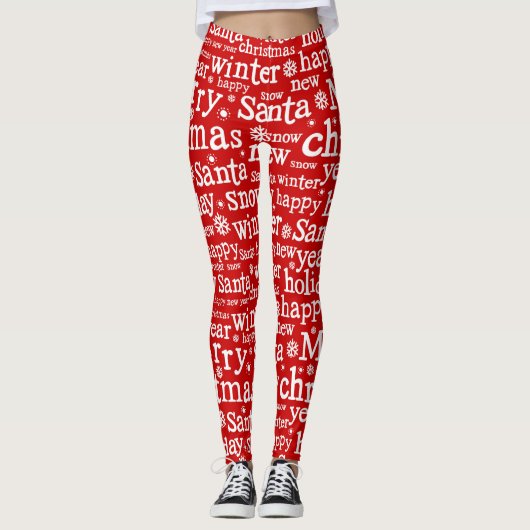 Leggings Noël Rouge Joyeux Noël Père Noël hiver (Devant)