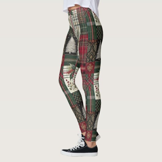 Leggings Noël Russe Plaid traditionnel Vert Motif (Gauche)