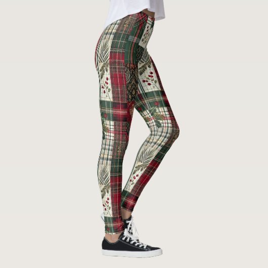 Leggings Noël Russe Plaid traditionnel Vert Motif (Droite)