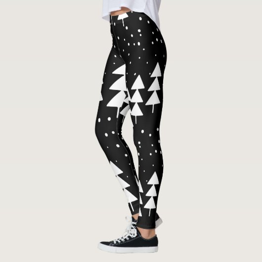 Leggings Noël scandinave mignon Arbres noirs et blancs (Gauche)