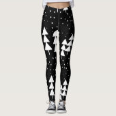 Leggings Noël scandinave mignon Arbres noirs et blancs (Devant)