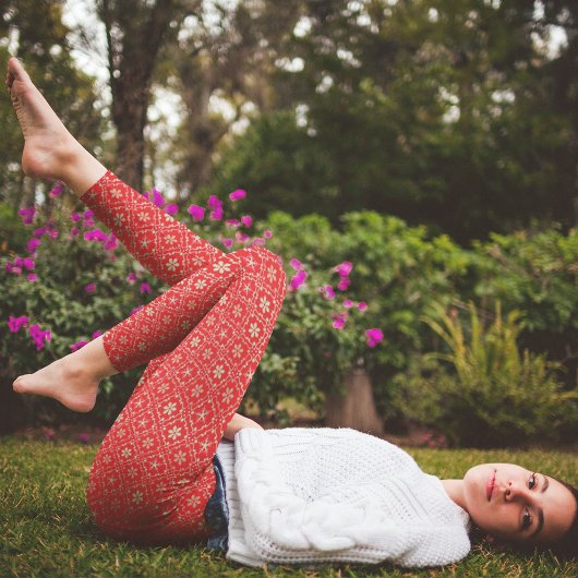 Leggings Noël Simple Red Snowflake Hiver mignon Motif